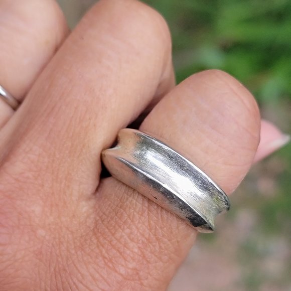 HEAVY chunky solid 925 sterling silver concave thick ring